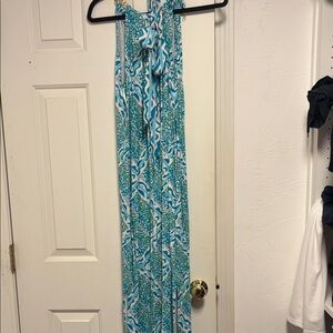 Lilly Pulitzer Teal White Green Printed Maxi Dress